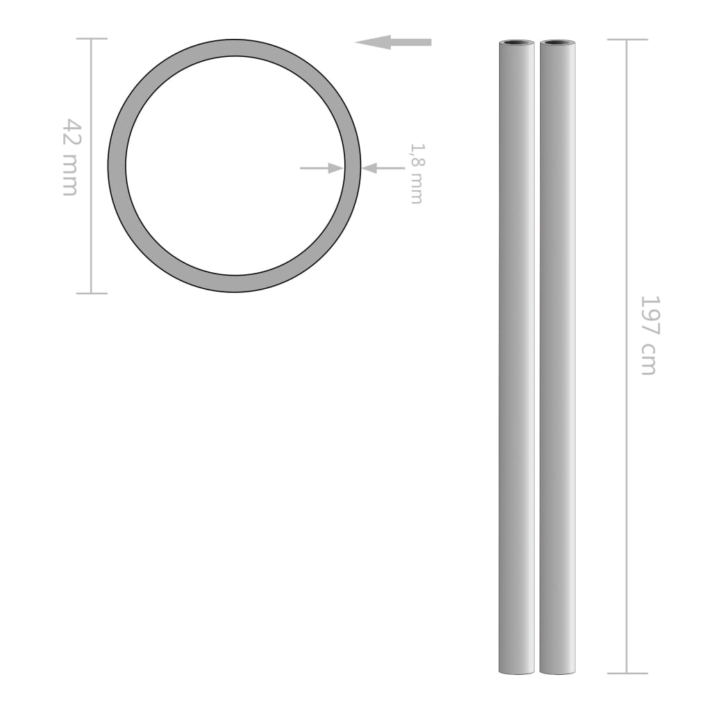 Buizen rond V2A 2m Ø42x1,8mm roestvrij staal 2 st 42 x 1.8 mm 2 m