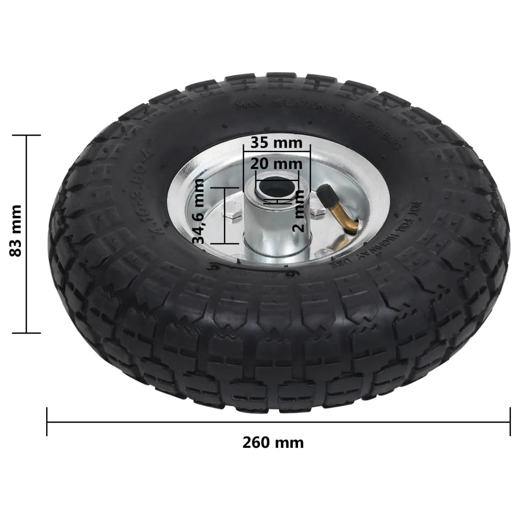 Steekwagenwielen ,10/3,50- (260X83) Rubber St 4
