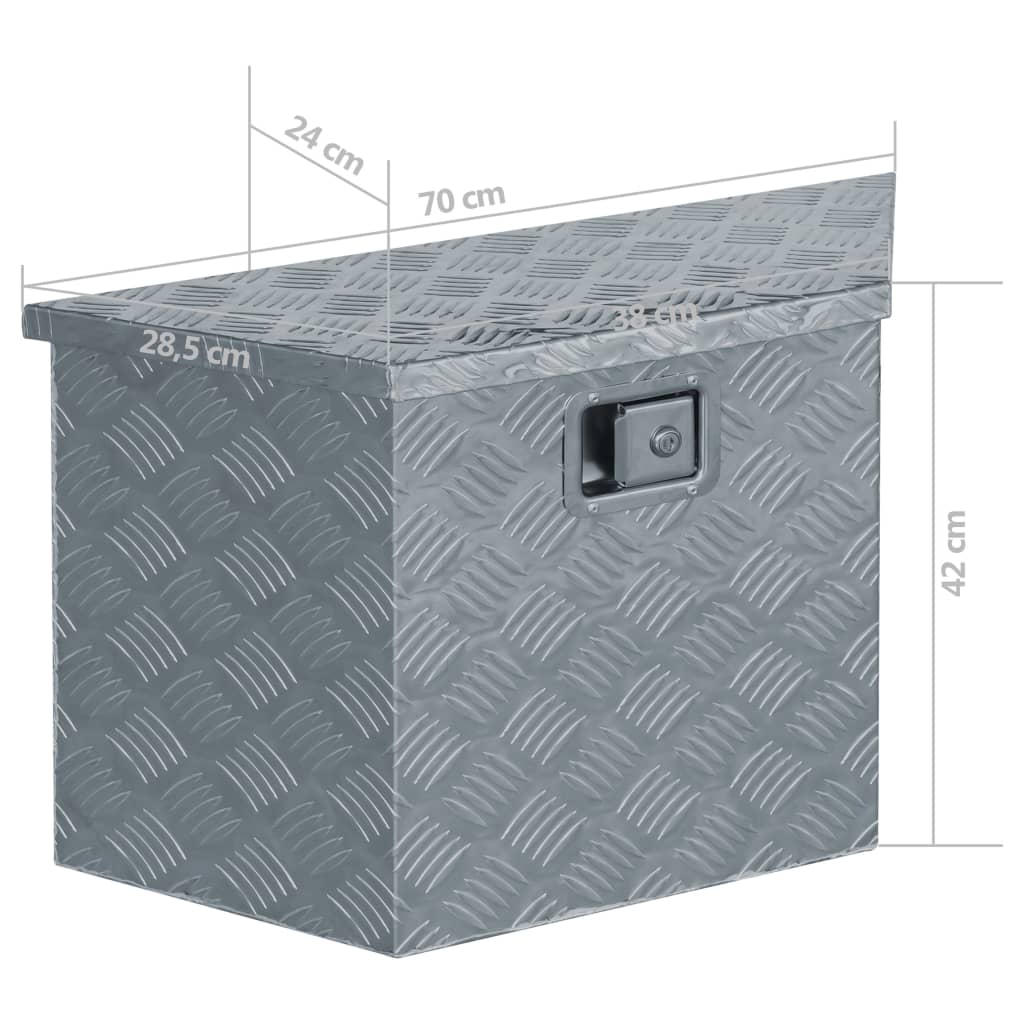 Aluminium kist trapezoïde 70x24x42 cm zilverkleurig