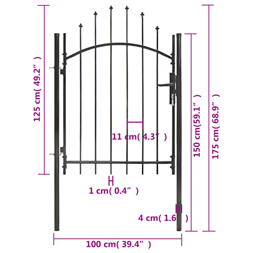 Poort 1x1,75 m staal zwart 1.75 m Zwart