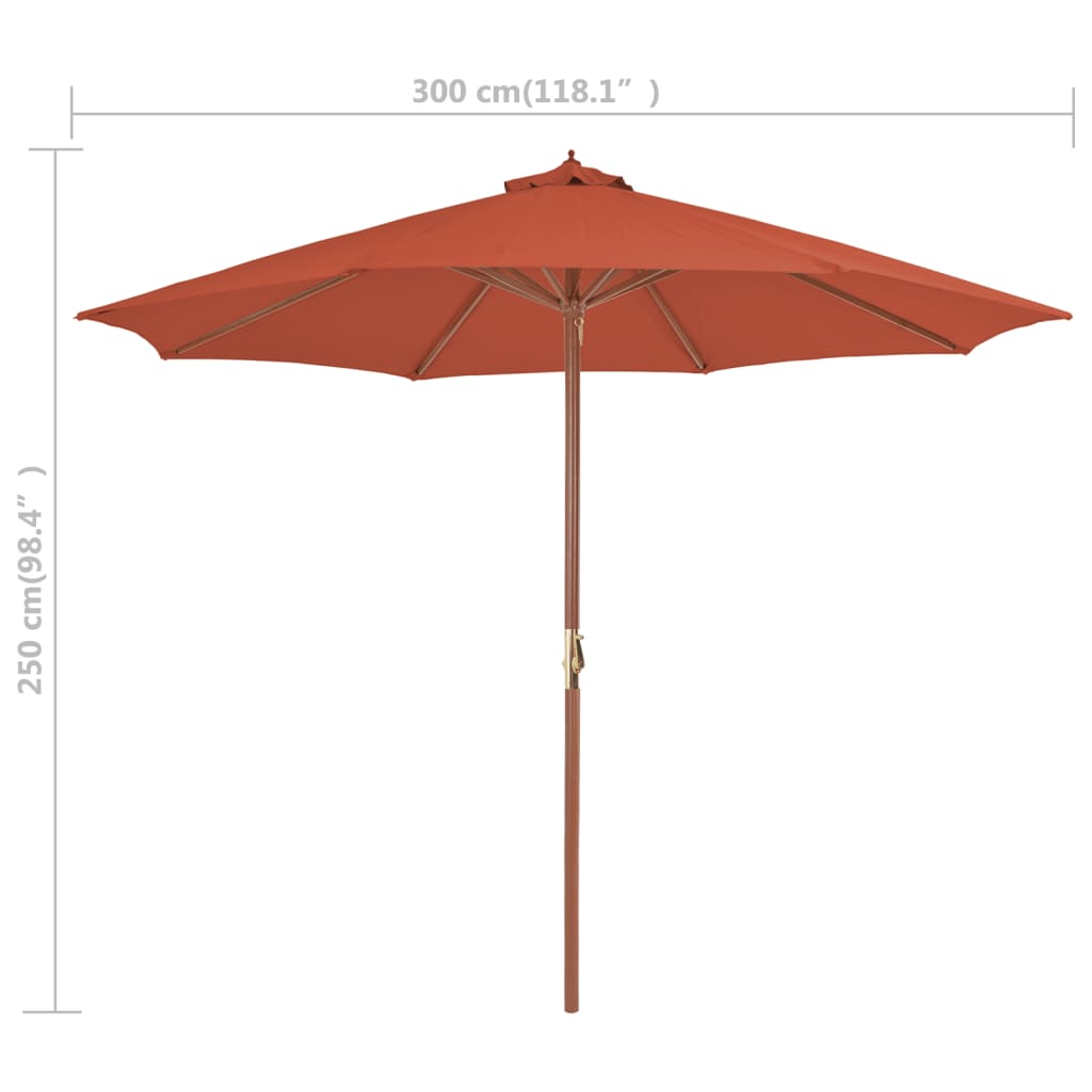 Parasol Met Houten Paal 300 Cm Terracotta Oranje