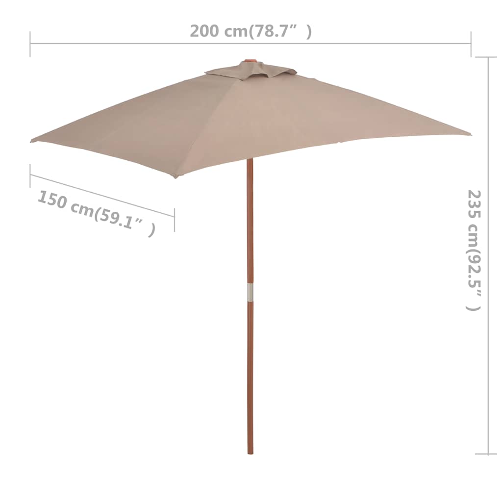Parasol met houten paal 150x200 cm taupe