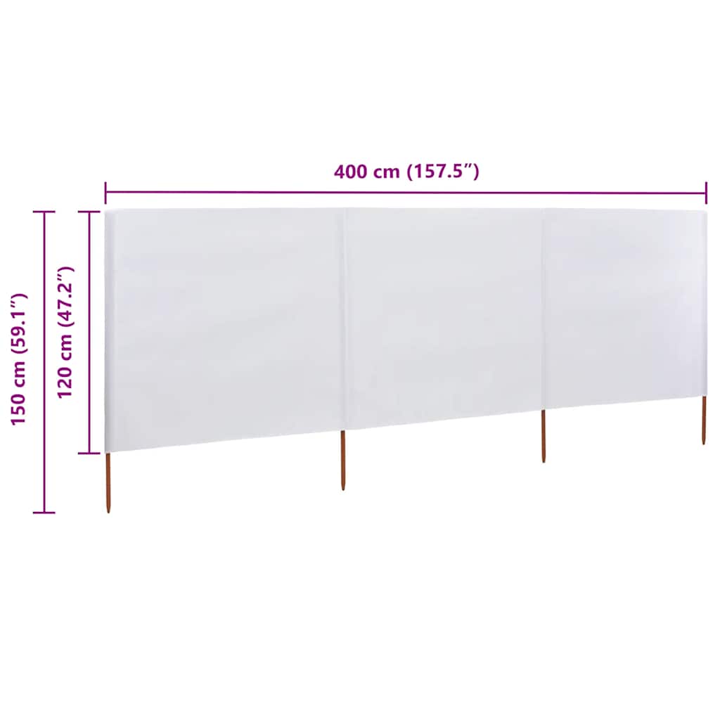 Windscherm 3-panelen 400x120 cm stof wit