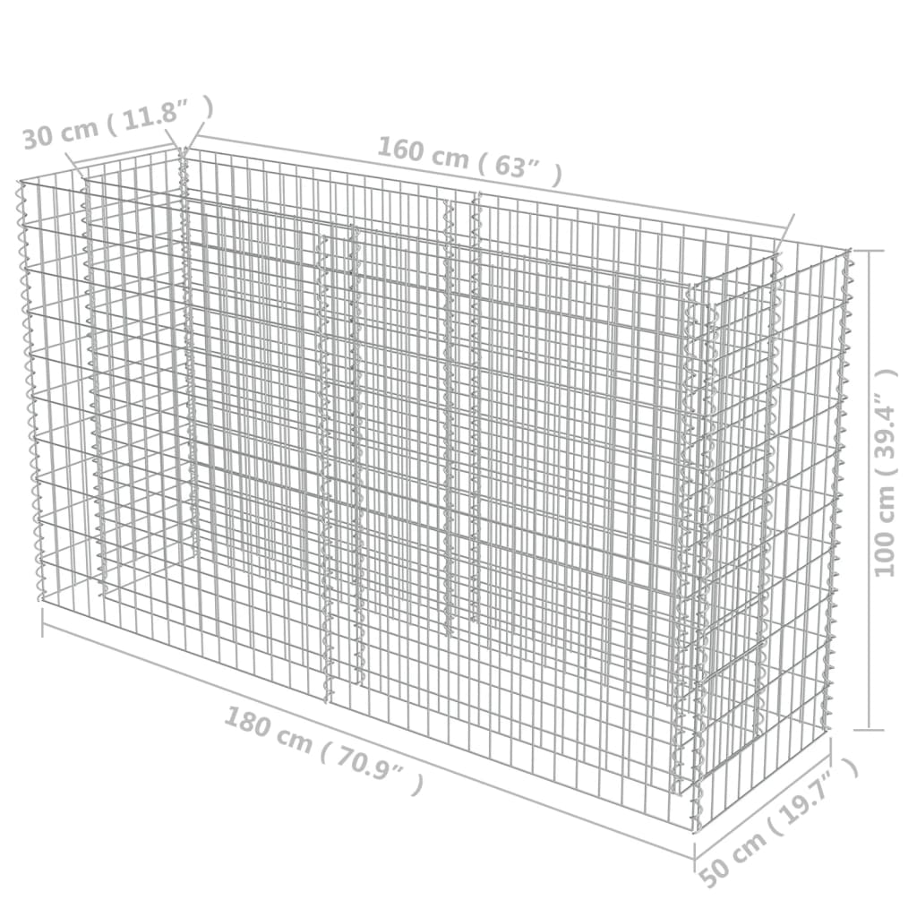 Gabion Plantenbak Verhoogd Gegalvaniseerd Staal 180 x 50 x 100 cm
