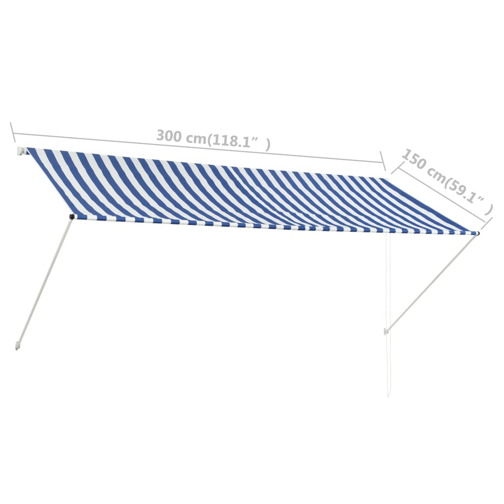 Luifel Uittrekbaar En Wit 300 x 150 cm Blauw