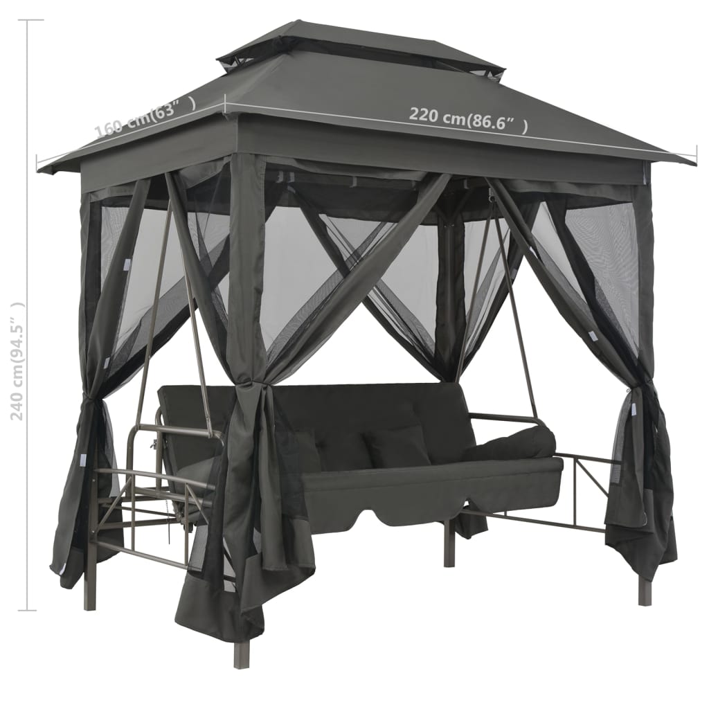 Schommelbank Voor Buiten Met Dak 220X60X240 Cm Staal Antraciet