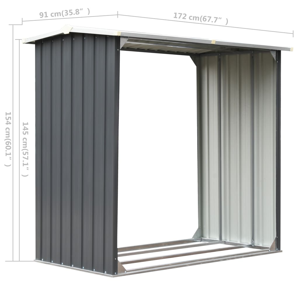 Haardhoutschuur 172X91X154 Cm Gegalvaniseerd Staal Grijs