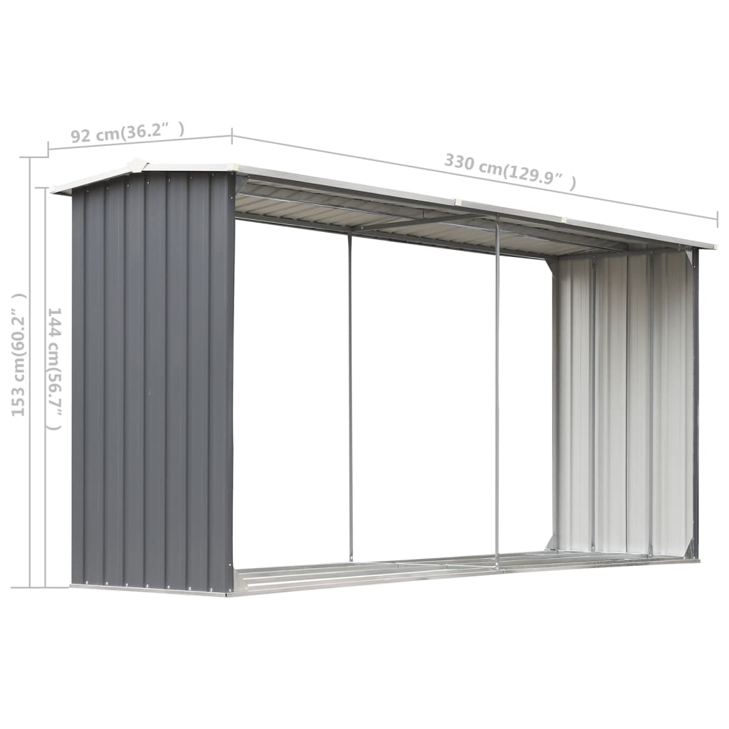 Haardhoutschuur 330X92X153 Cm Gegalvaniseerd Staal Grijs
