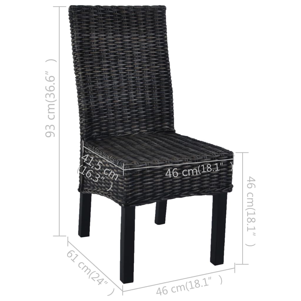 Eetkamerstoelen Kubu Rattan En Mangohout 4 Zwart