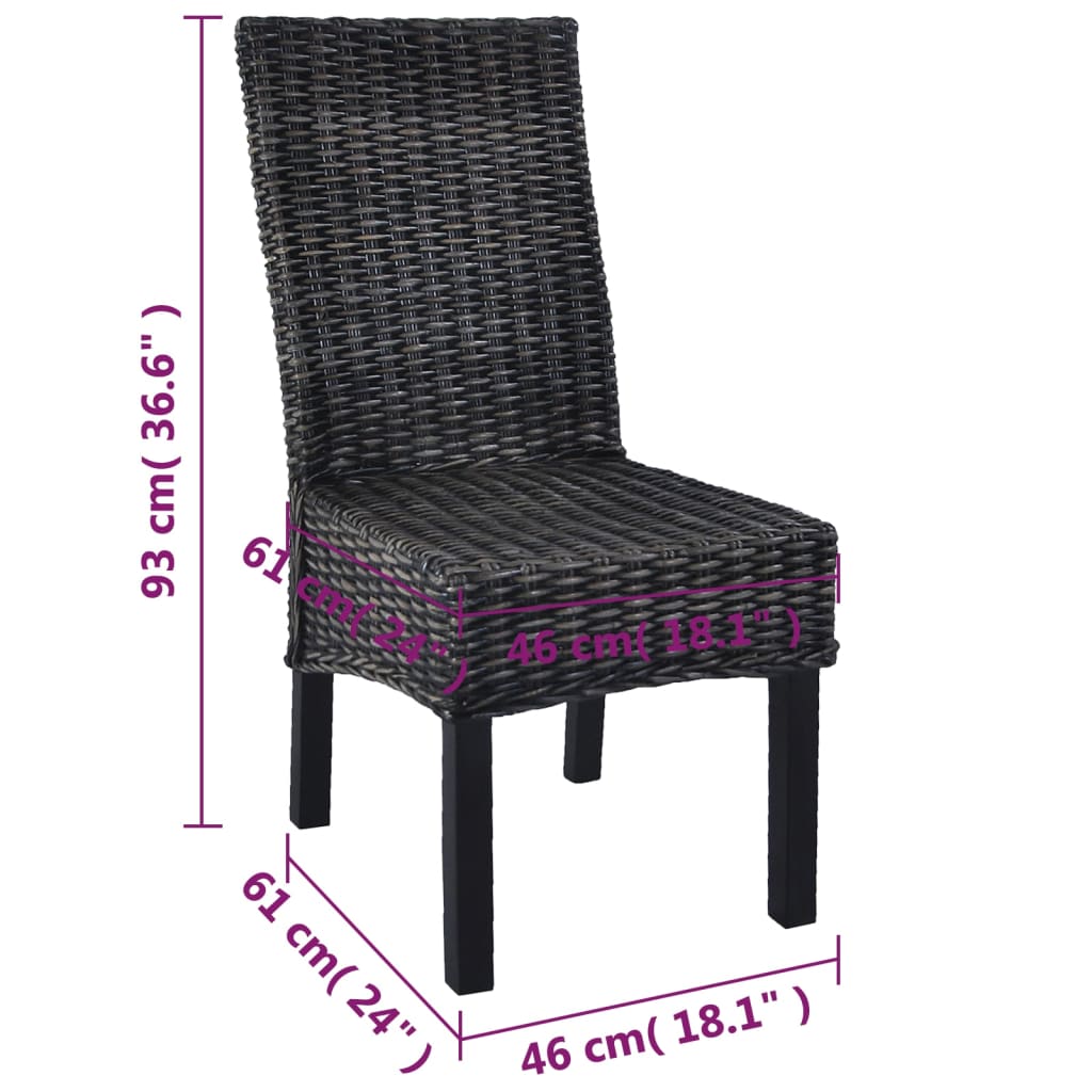 Eetkamerstoelen Kubu Rattan En Mangohout 6 Zwart