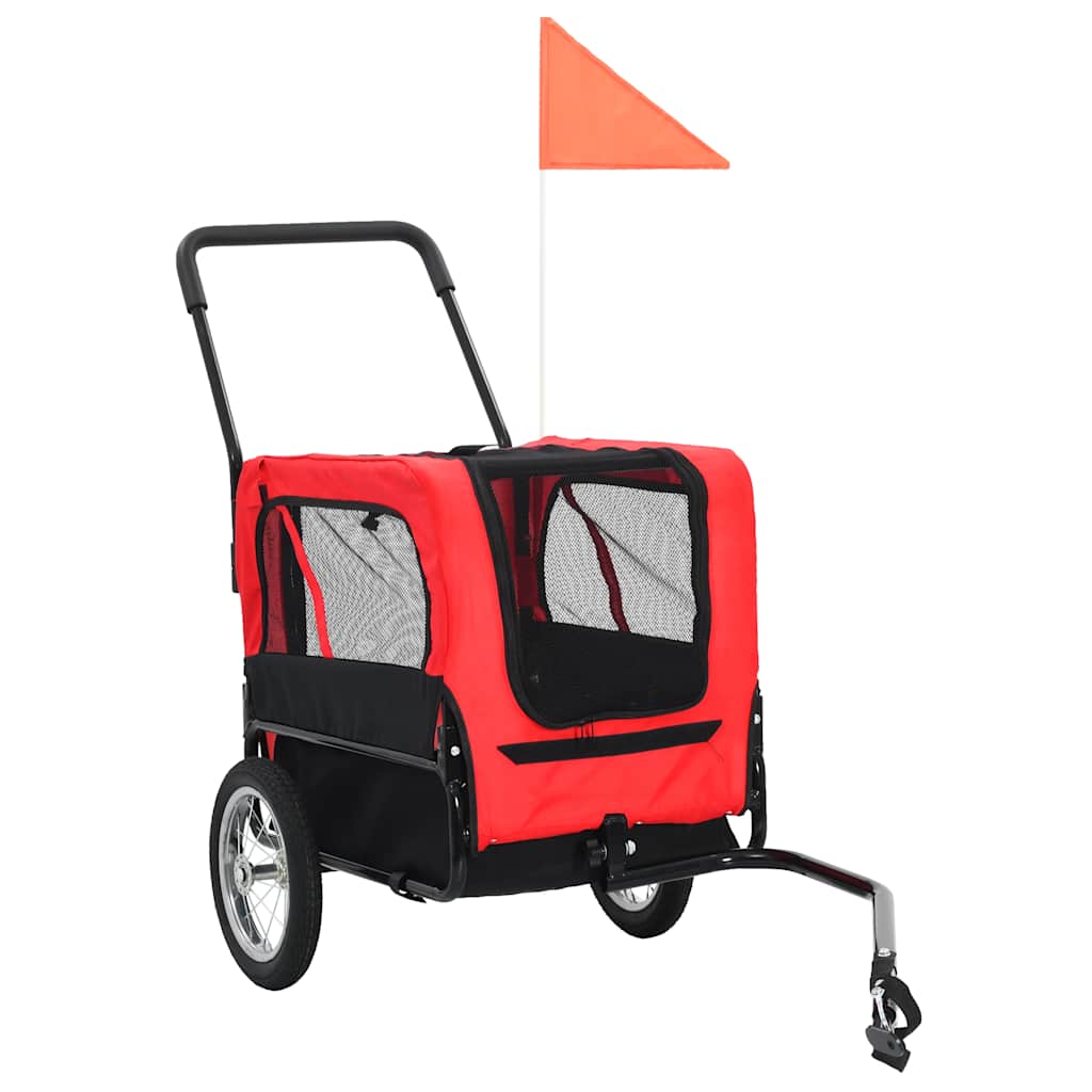 Huisdierenfietskar En Joggingbuggy 2-In-1 Rood en zwart