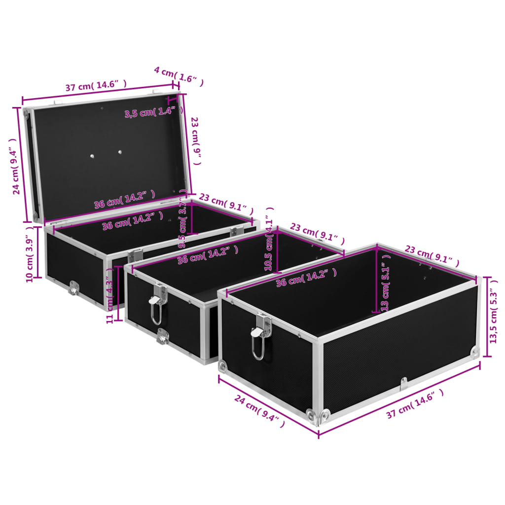 Make-up koffer 37x24x40 cm aluminium zwart Zwart