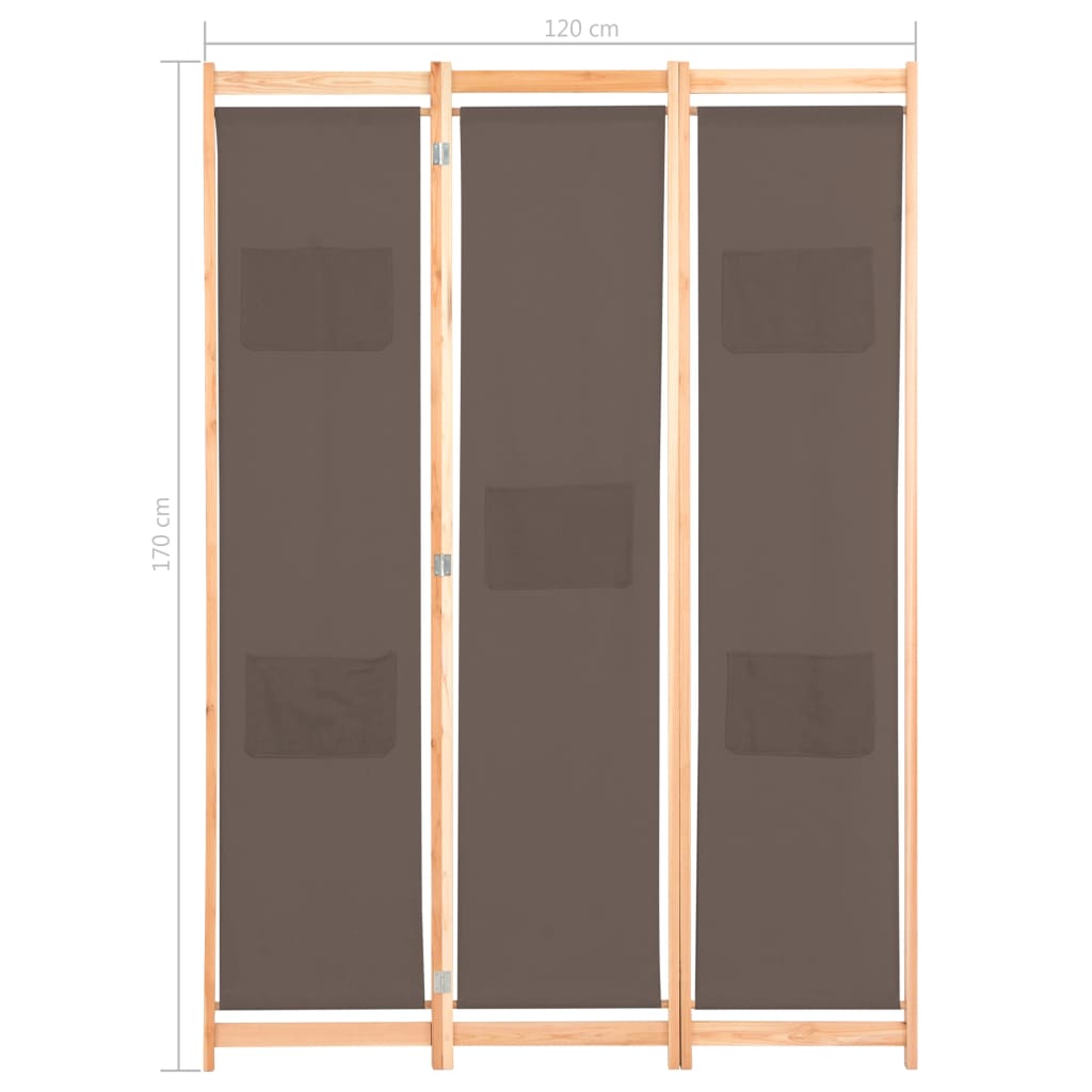 Kamerscherm met 3 panelen 120x170x4 cm stof bruin 3 Bruin