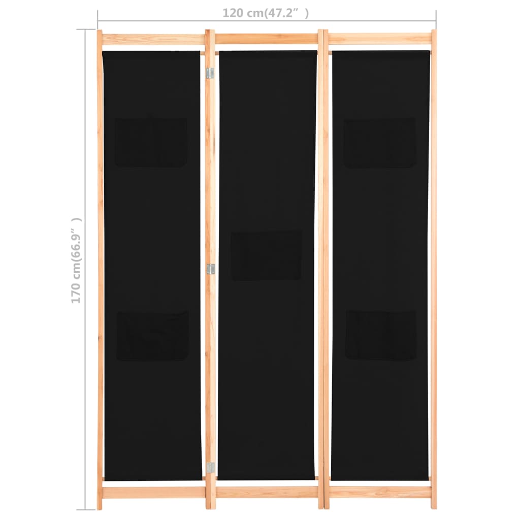 Kamerscherm Met Panelen 120X170X4 Cm Stof 3 Zwart