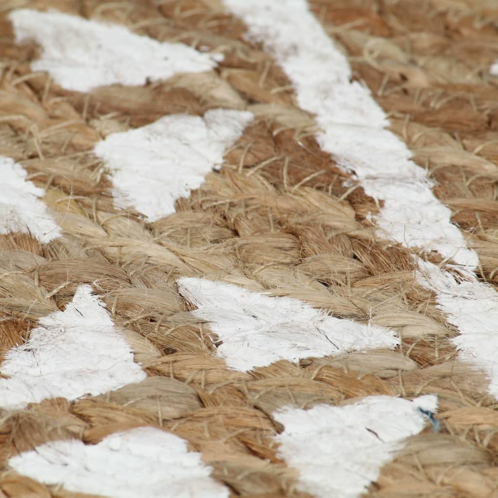 Vloerkleed Handgemaakt Met Witte Print 120 Cm Jute Geometrisch patroon