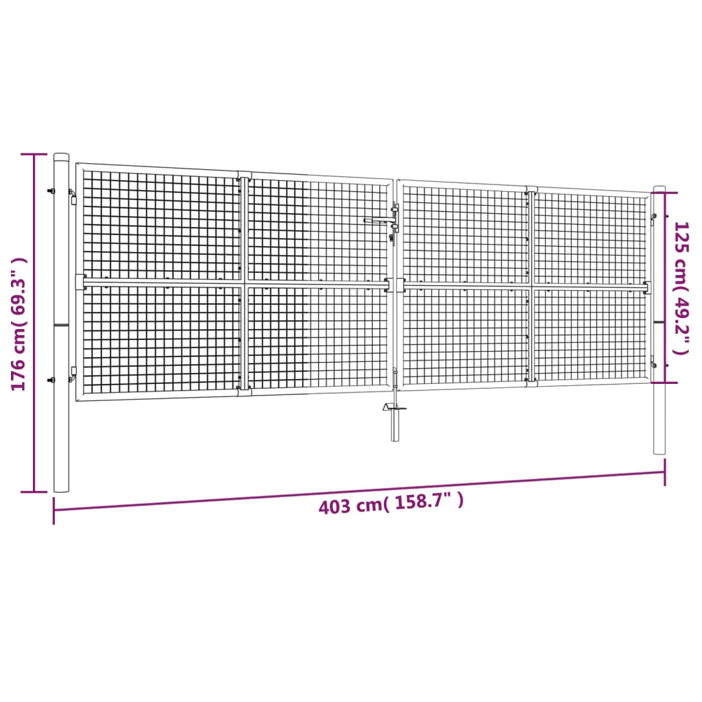 Poort 415x175 cm gegalvaniseerd staal zilverkleurig 415 x 175 cm Zilver