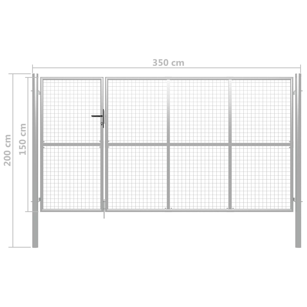 Poort 350x150 cm staal zilverkleurig 350 x 150 cm Zilver