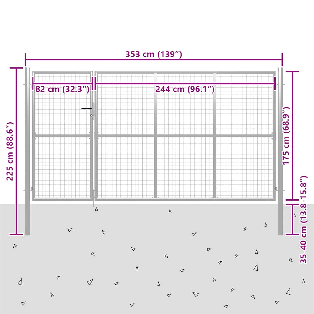 Poort 350X175 Cm Staal Zilverkleurig