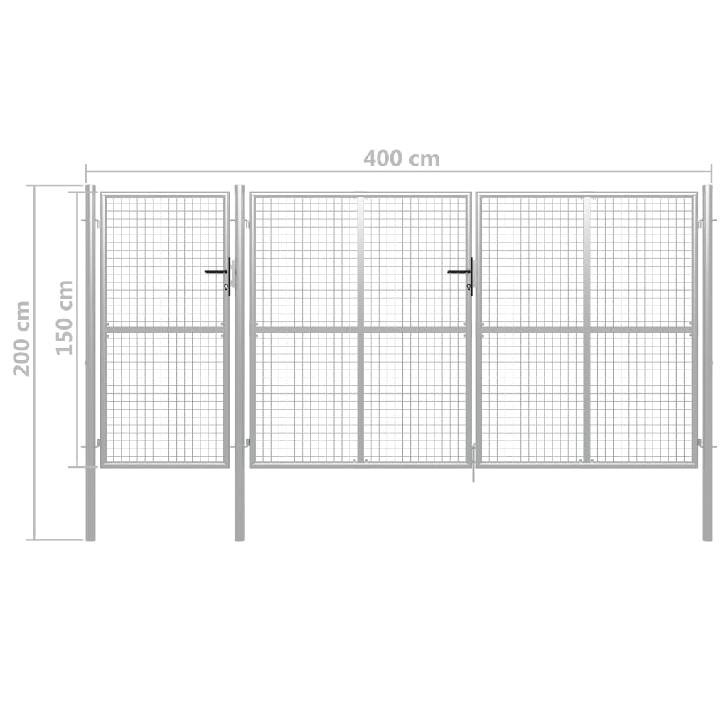 Poort 400x150 cm staal zilverkleurig 400 x 150 cm Zilver
