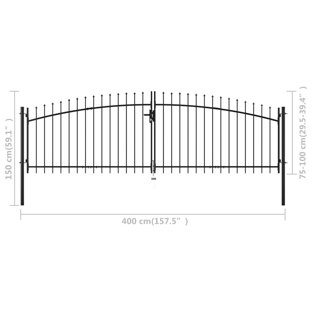 Hekpoort Dubbele Deur Met Speren Bovenkant 400X150 Cm 400 x 150 cm
