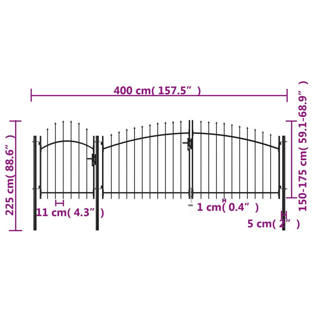 Poort 2,25X4 M Staal Zwart 2.25 x 4 m
