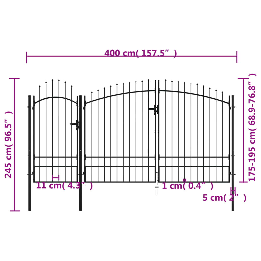 Poort 2,45X4 M Staal Zwart 2.45 x 4 m