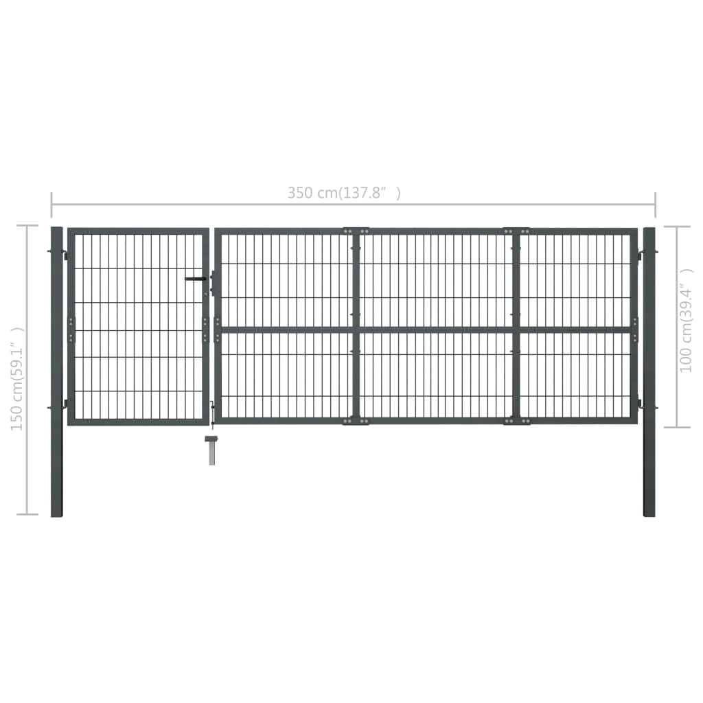Poort Met Palen 350X100 Cm Staal Antraciet