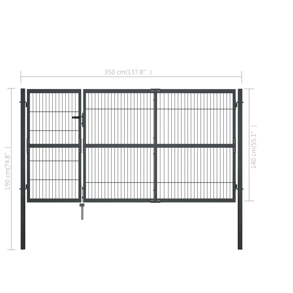 Poort met palen 350x140 cm staal antraciet 140 cm Antraciet