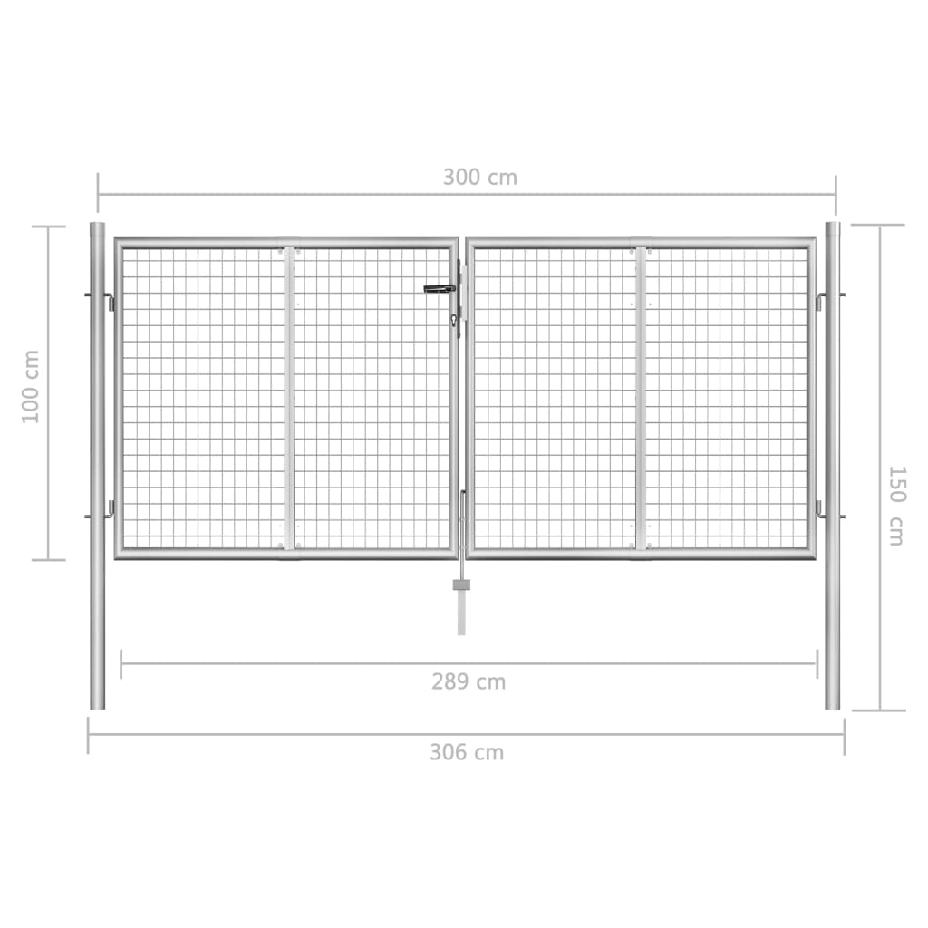 Tuinpoort Gegalvaniseerd Staal 306X100 Cm Zilver 306 x150 cm
