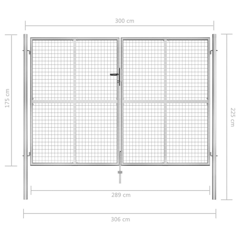 Poort 306x225 cm gegalvaniseerd staal zilverkleurig 306 x 225 cm