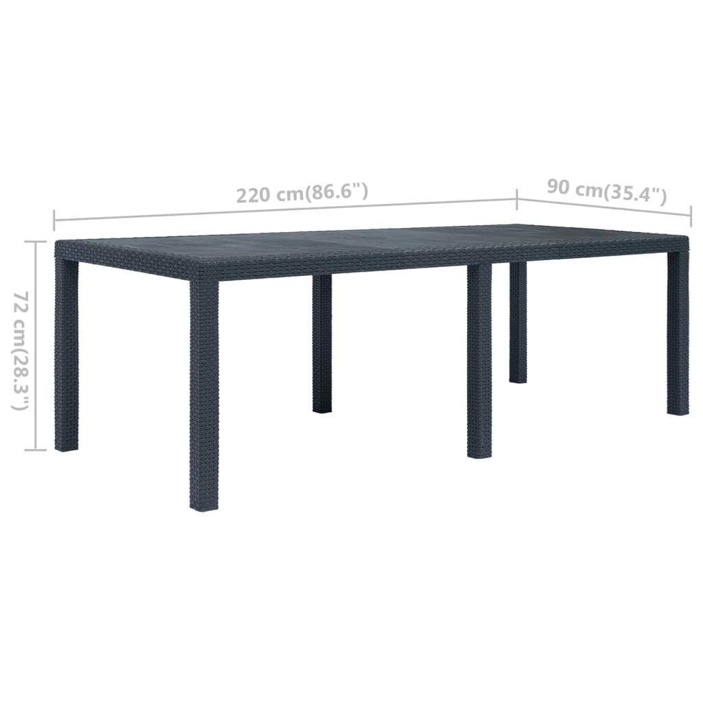 Tuintafel Rattan-Look Kunststof 220 x 90 x 72 cm Antraciet