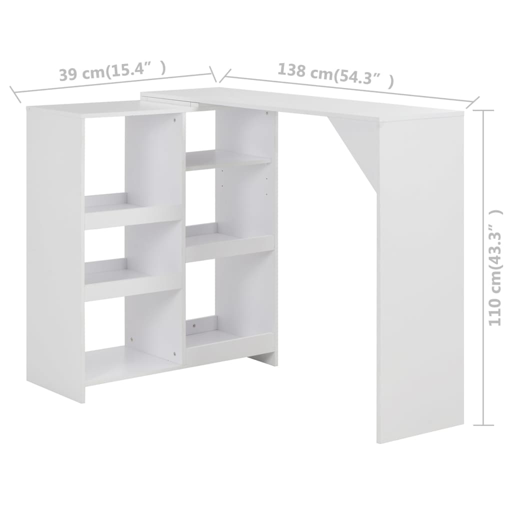 Bartafel met verplaatsbaar schap 138x39x110 cm wit Wit