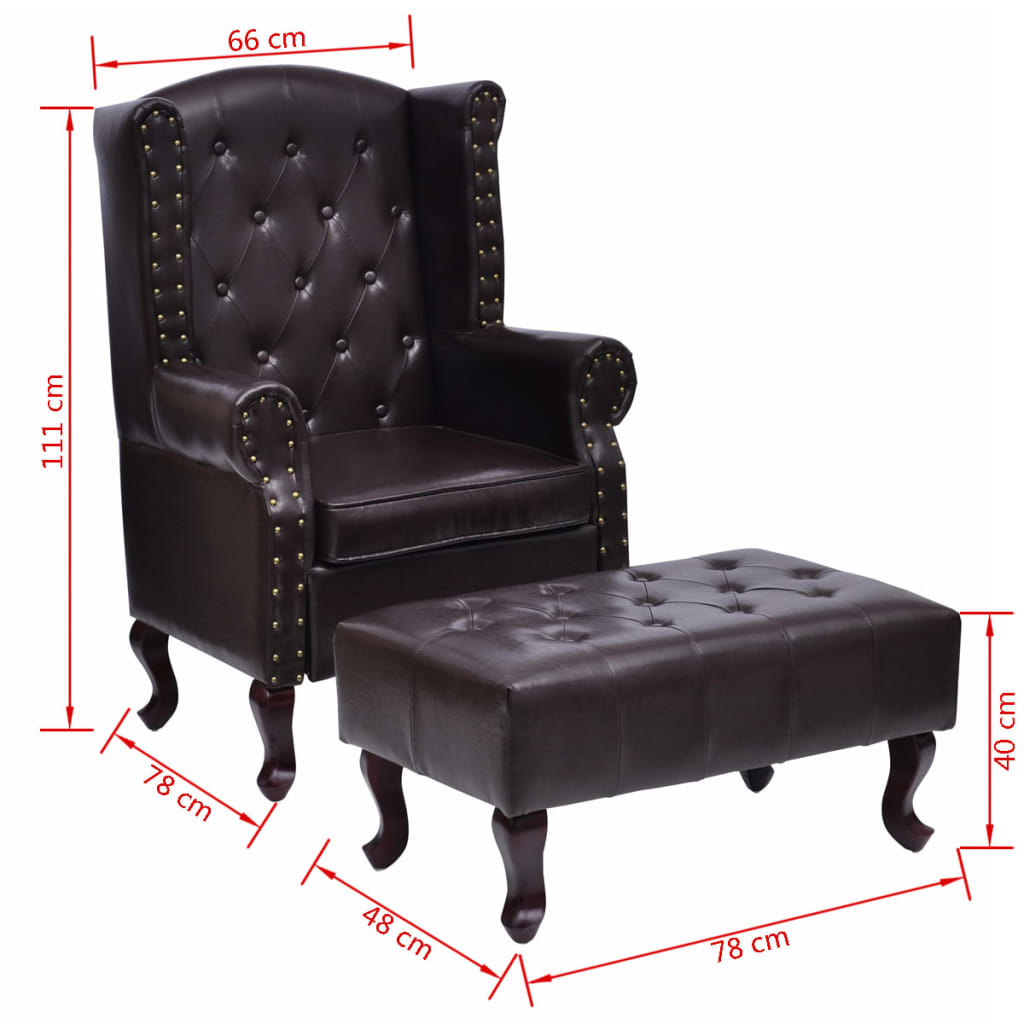 Fauteuil Met Voetenbankje Kunstleer Donkerbruin