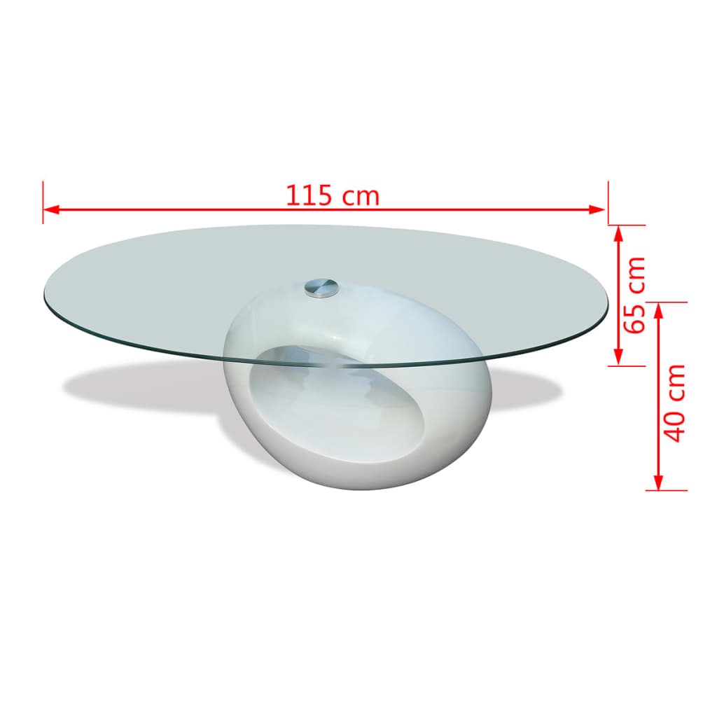 Salontafel Met Ovaal Glazen Tafelblad Hoogglans Wit