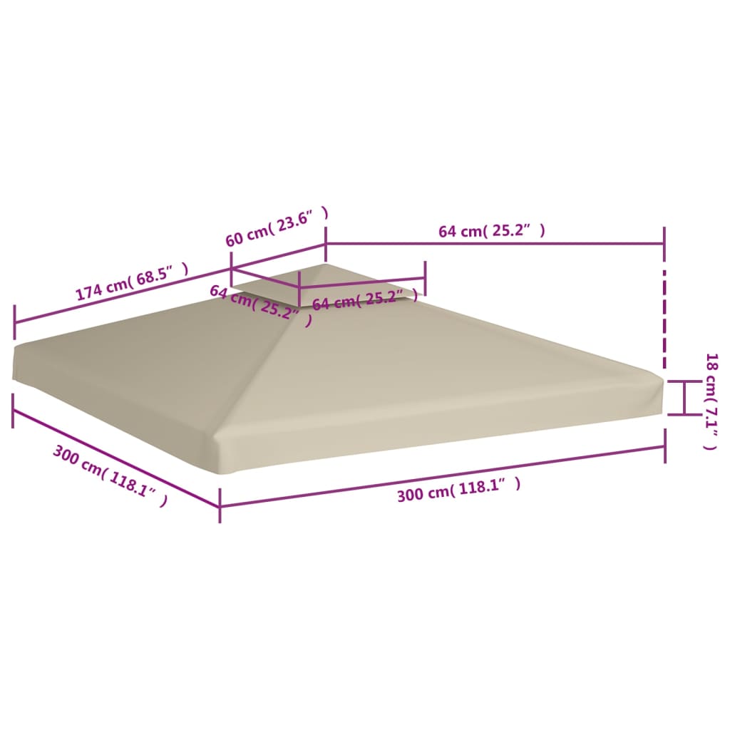 Vervangend Tentdoek Prieel 310 G/M² 3 x 3 m Beige