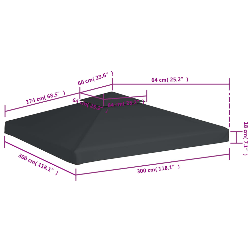 Vervangend Tentdoek Prieel 310 G/M² 3 x 3 m Donkergrijs