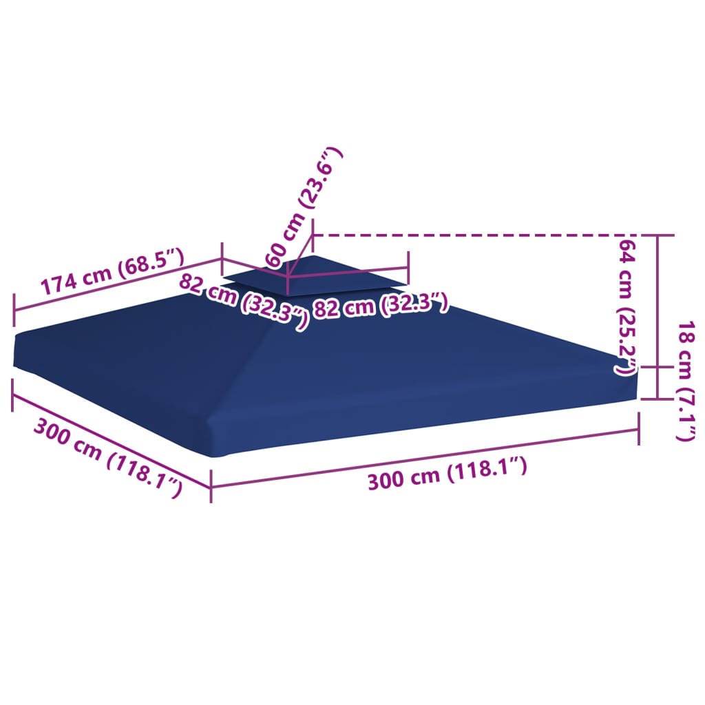Vervangend tentdoek prieel 310 g/m² 3x3 m donkerblauw