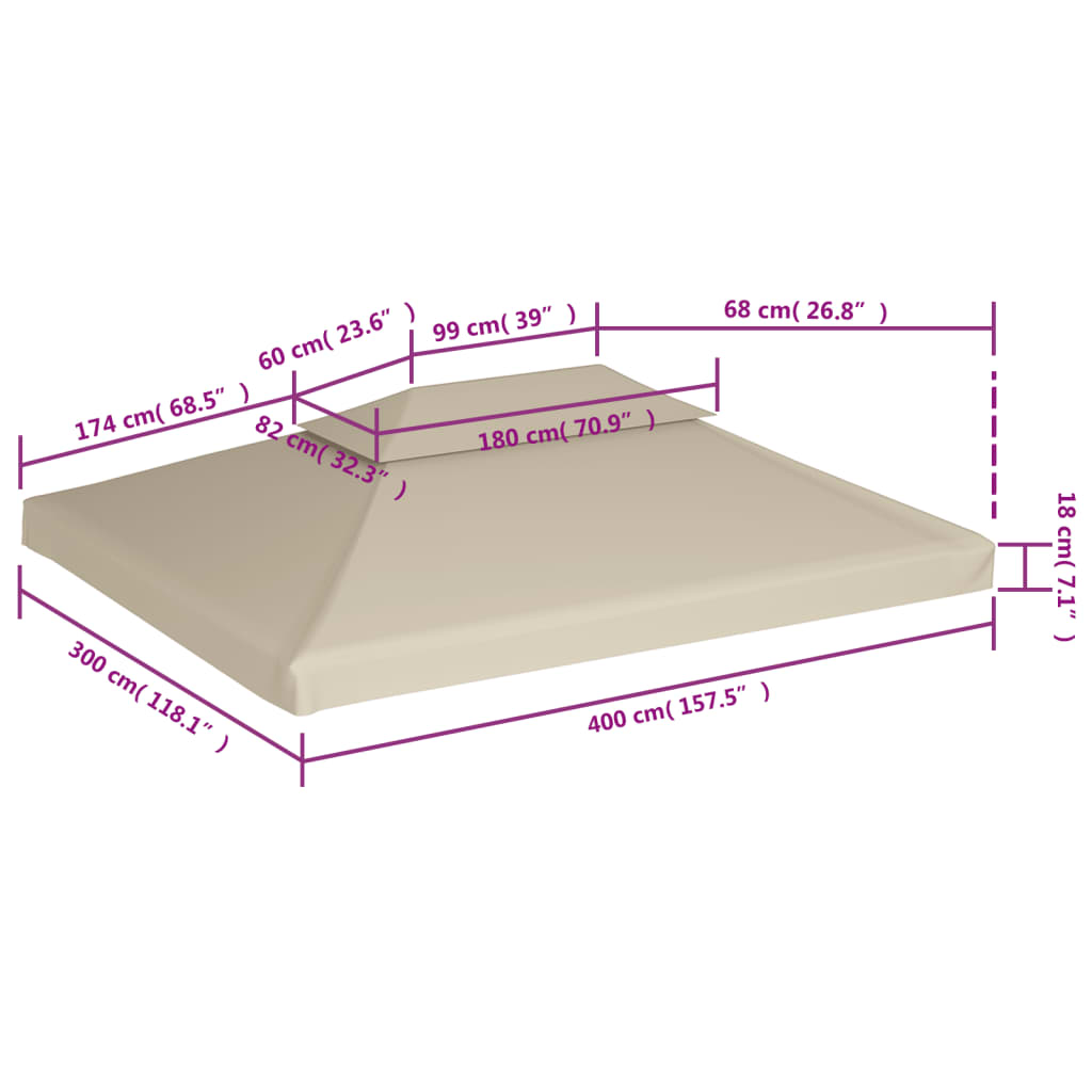 Vervangend Tentdoek Prieel 310 G/M² 3 x 4 m Beige