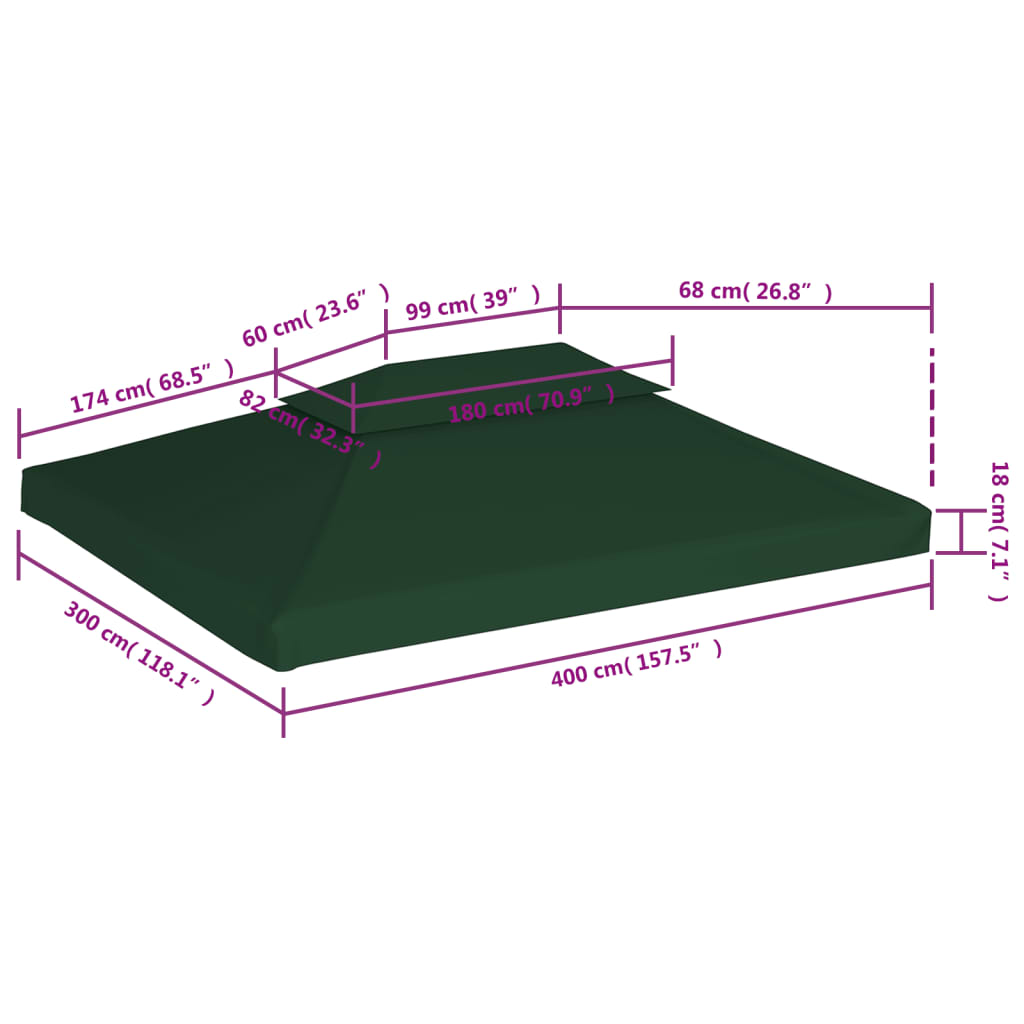 Vervangend Tentdoek Prieel 310 G/M² 3 x 4 m Groen
