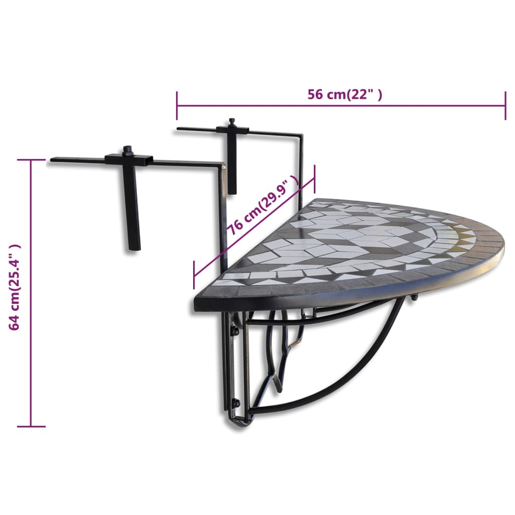 Balkontafel Hangend Mozaïek En Wit Zwart