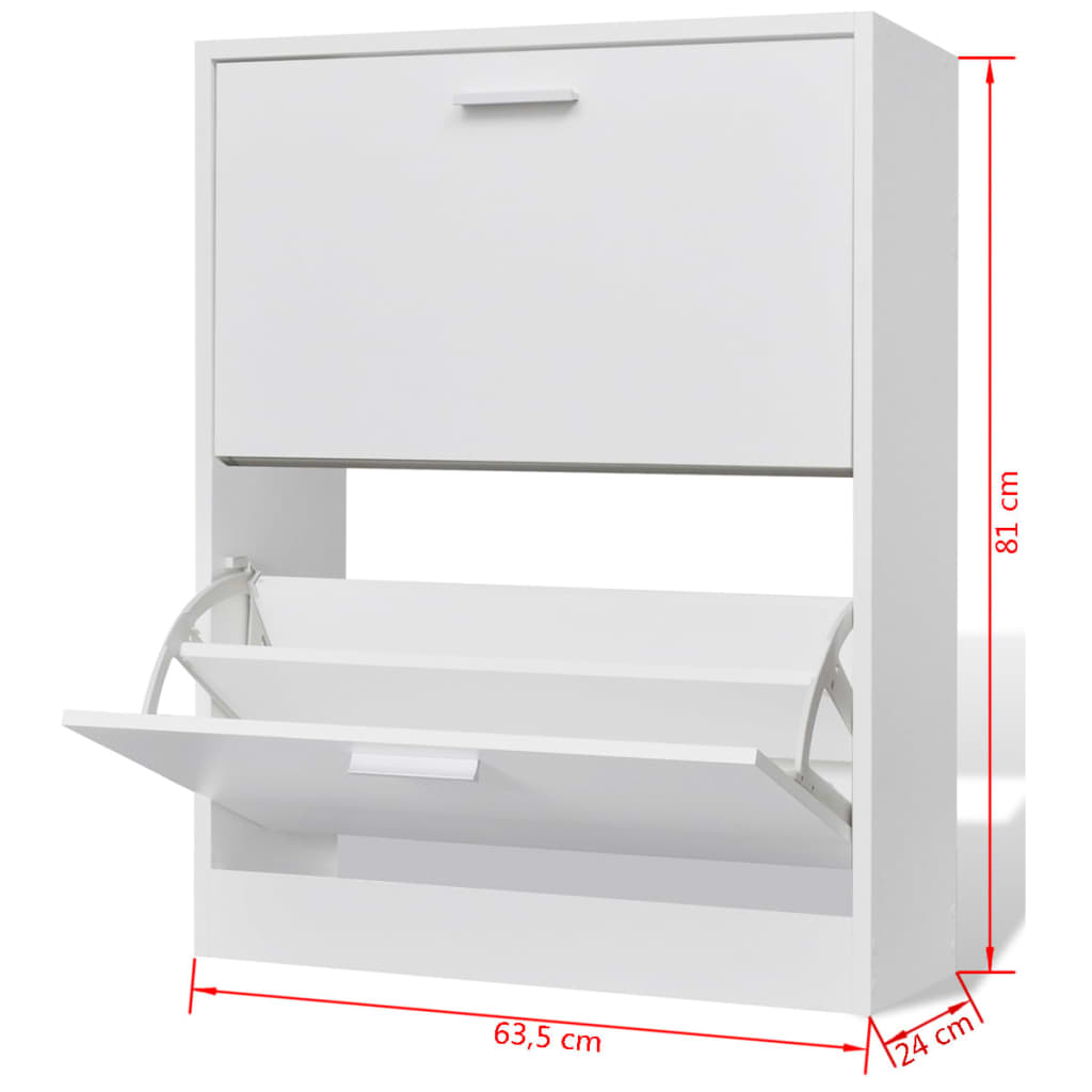 Schoenenkast Met 2 Vakken Hout 63.5 x 24 x 81 cm Wit
