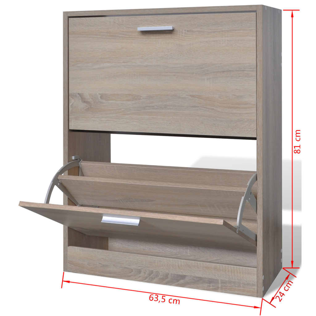 Schoenenkast met 2 vakken eiken-look hout 63.5 x 24 x 81 cm Eiken