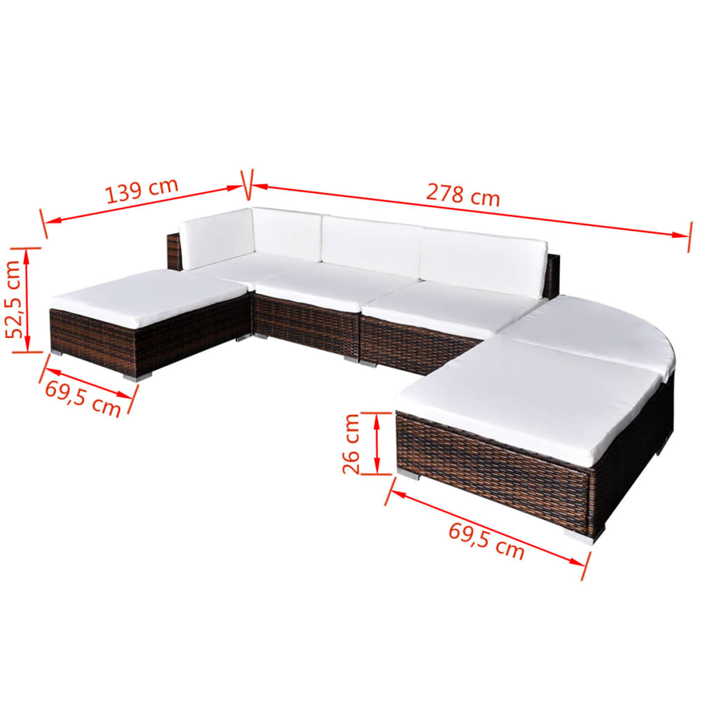 -Delige Loungeset Met Kussens Poly Rattan Bruin