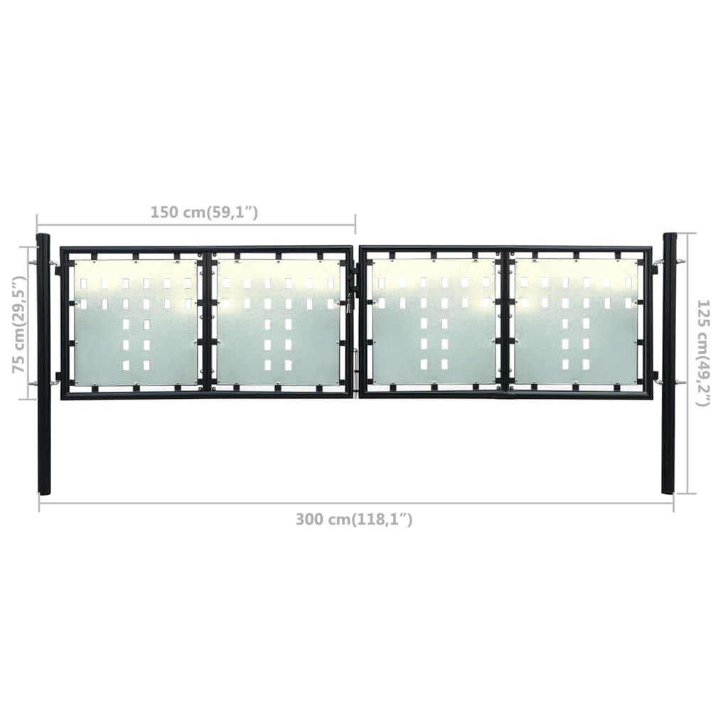 Poort enkel 300x125 cm zwart 300 x 125 cm