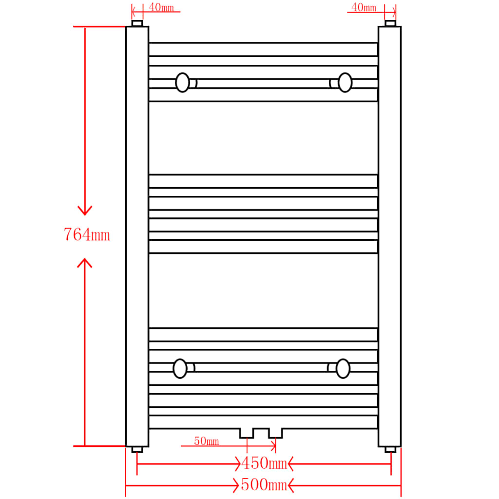 Radiator / Handdoekenrek Zwart 500 x 764 mm Gebogen