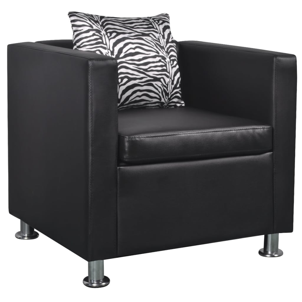 Bankstel Kunstleer Zwart Fauteuil + tweezitsbank + driezitsbank