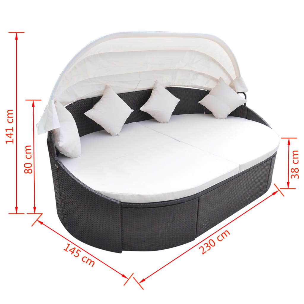 Loungebed Met Luifel Poly Rattan Bruin