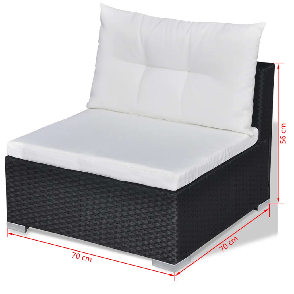 -Delige Loungeset Met Kussens Poly Rattan Zwart