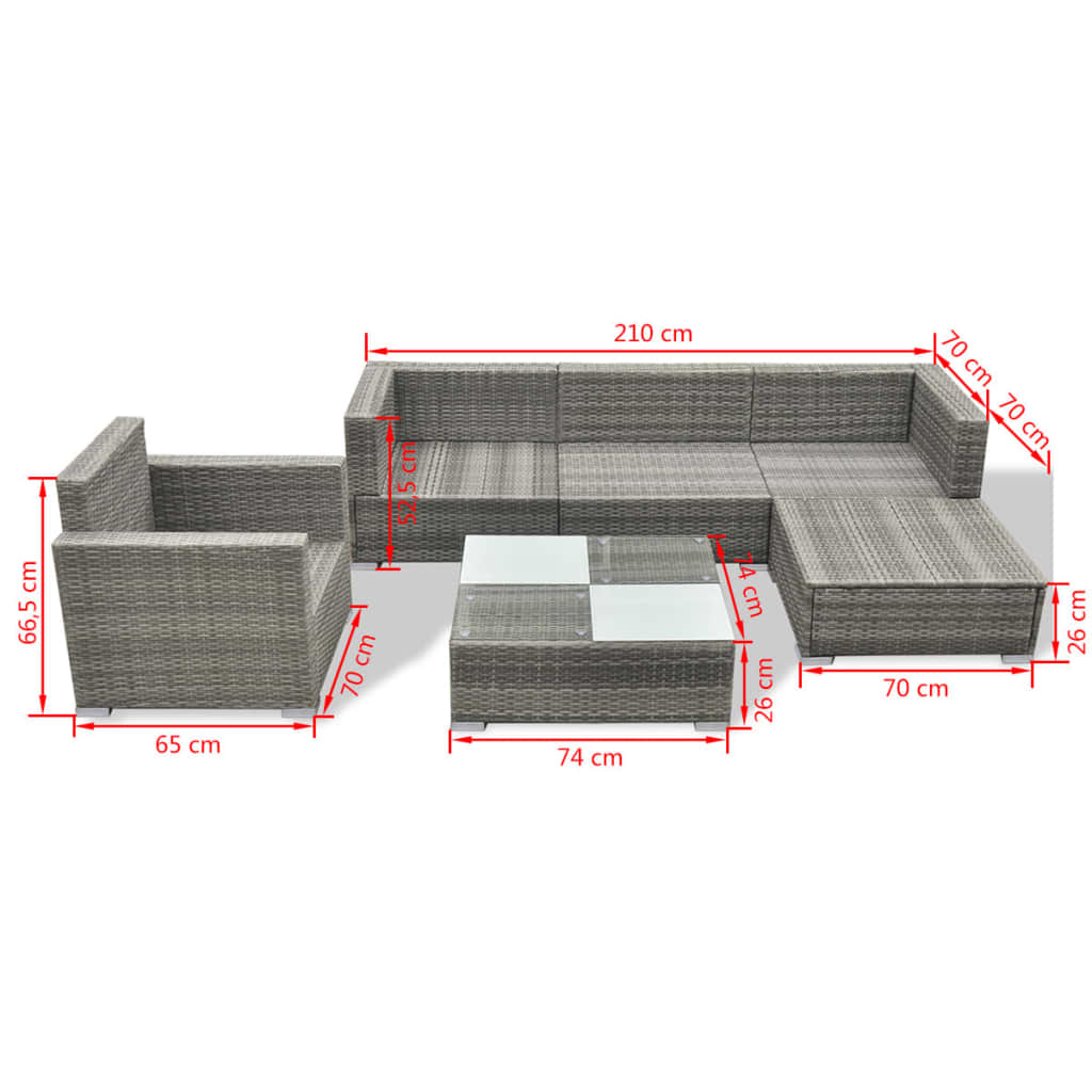 -Delige Loungeset Met Kussens Poly Rattan Grijs