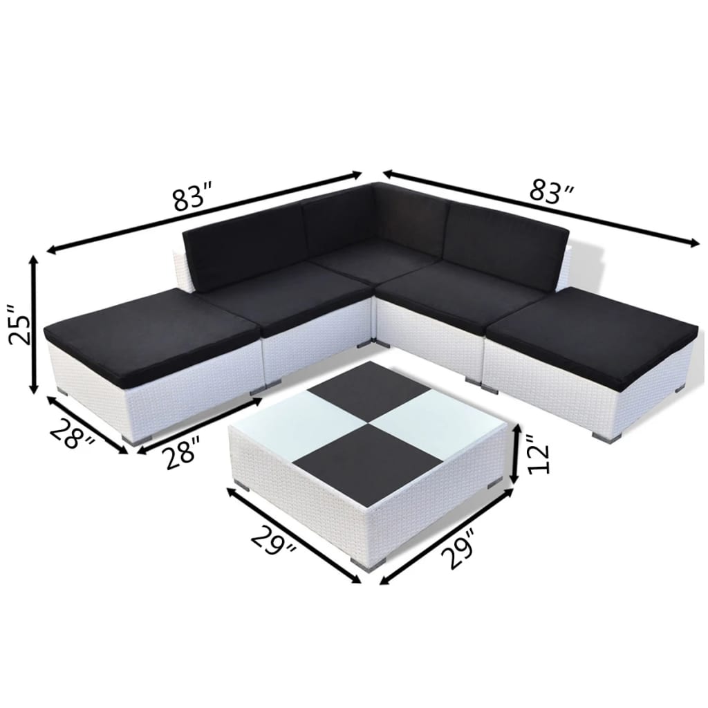 6-Delige Loungeset Met Kussens Poly Rattan Wit